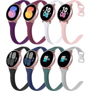 8 Pack Slim Band Compatible with Samsung Galaxy Watch 7 6 5 4 40mm 44mm, Active 2 40mm 44mm, Galaxy Watch FE, Galaxy Watch 4/6 Classic, Galaxy Watch 5 Pro, 20mm Soft Silicone Straps for Men Women