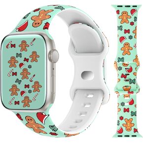 TSAAGAN Christmas Silicone Bands Compatible with Apple Watch Band 38mm 40mm 41mm 42mm 44mm 45mm 49mm, Soft Strap Pattern Printed Wristband for iWatch Series 9 8 SE 7 6 5 4 3 2 1 Ultra Women Men