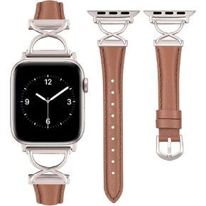 Wearlizer Leather Band Compatible with Apple Watch Bands 41mm 40mm 38mm 49mm 46mm 45mm 44mm 42mm Women, Slim Thin Dressy Fancy Designer Leather Strap for iWatch Ultra SE Series 10 9 8 7 6 5 4 3 2 1