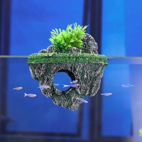 Aquarium Decorative Floating Island, Vibrant Fish Tank Decorations, Interactive Fish Tank Toy for Betta Fish, Guppies, Goldfish, Shrimps, and Hermit Crabs, Green