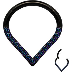 16G Black Piercing Clicker 316L Stainless Steel Hinged Segment Nose Ring CZ Round Teardrop Double Circle Shape Septum Clicker Hoop Daith Lip Rook Tragus Piercing for Men Women