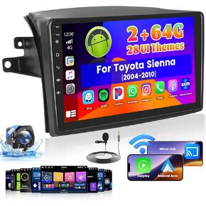 Roinvou [2G+64G] راديو سيارة لسيارة Toyota Sienna 2004-2010 مع Carplay لاسلكي/Android Auto، 9 بوصة Android 13 IPS شاشة تعمل باللمس ستيريو سيارة، بلوتوث، GPS Navi، WiFi، SWC، 28UI، DSP + كاميرا احتياطية