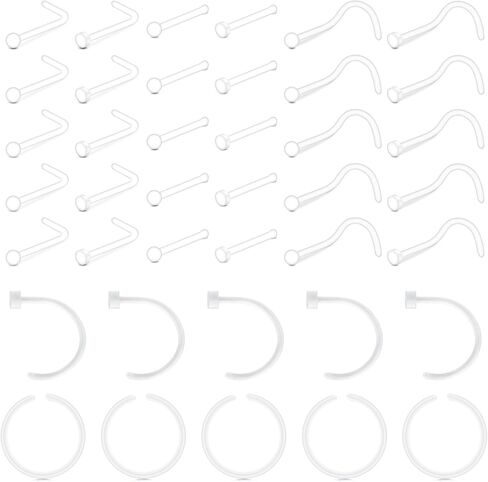 JFORYOU 18-20G Clear Acrylic Nose Ring Bioflex Stud Retainer Nose Piercing Body Jewelry for Men Women in Kuwait