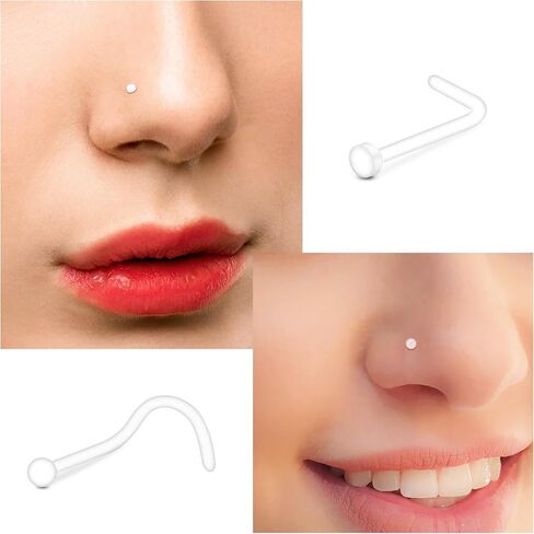 JFORYOU 18-20G Clear Acrylic Nose Ring Bioflex Stud Retainer Nose Piercing Body Jewelry for Men Women in Kuwait