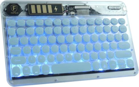 لوحة مفاتيح بلوتوث لاسلكية شفافة بإضاءة RGB، مع لوحة اللمس وشاشة الطاقة، الإضاءة الخلفية، بلوتوث، USB-C، Apple macOS، Microsoft Windows، Linux، iOS، Android (أزرق) in Kuwait