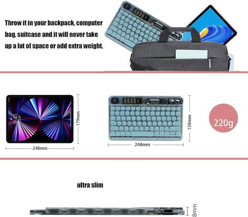 لوحة مفاتيح بلوتوث لاسلكية شفافة بإضاءة RGB، مع لوحة اللمس وشاشة الطاقة، الإضاءة الخلفية، بلوتوث، USB-C، Apple macOS، Microsoft Windows، Linux، iOS، Android (أزرق) in Kuwait