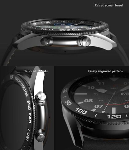 تصميم Ringke Bezel متوافق مع ساعة Galaxy Watch 3 مقاس 45 مم، غطاء لاصق بحلقة لاصقة مضادة للخدش من الفولاذ المقاوم للصدأ - فضي مخرش [45-42] in Saudi Arabia