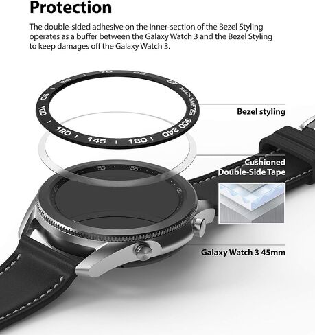 تصميم Ringke Bezel متوافق مع ساعة Galaxy Watch 3 مقاس 45 مم، غطاء لاصق بحلقة لاصقة مضادة للخدش من الفولاذ المقاوم للصدأ - فضي مخرش [45-42] in Saudi Arabia