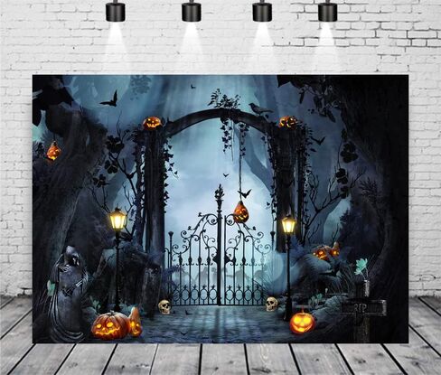 LYCGS 7X5FT Halloween Backdrop Horror Forest Night Halloween Backdrop for Photography Scary Pumpkin Lantern Tombstone Skull Photography Background Costume Ball Halloween Carnival Background X-58 in Saudi Arabia