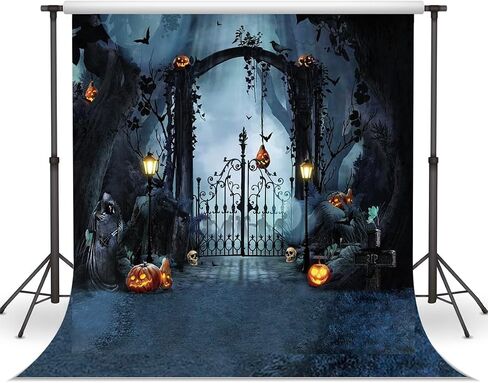 LYCGS 7X5FT Halloween Backdrop Horror Forest Night Halloween Backdrop for Photography Scary Pumpkin Lantern Tombstone Skull Photography Background Costume Ball Halloween Carnival Background X-58 in Saudi Arabia