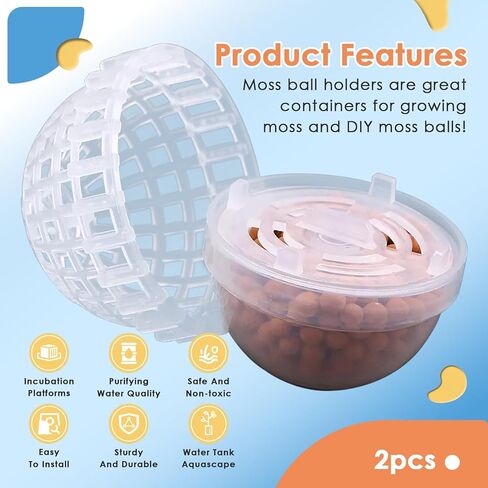 قطعتان من حامل كرة الطحلب لحوض السمك البلاستيكي مع حجر فلتر، حامل كرة الطحلب لخزان الأسماك، فلتر حامل كرة الطحلب لحوض السمك ونباتات الطحلب وديكور المناظر الطبيعية لخزان الأسماك in Kuwait