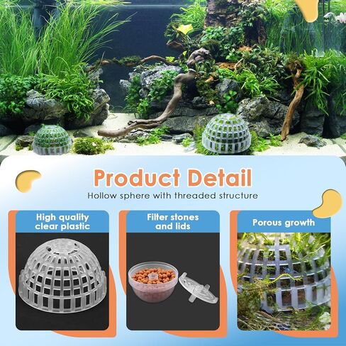 قطعتان من حامل كرة الطحلب لحوض السمك البلاستيكي مع حجر فلتر، حامل كرة الطحلب لخزان الأسماك، فلتر حامل كرة الطحلب لحوض السمك ونباتات الطحلب وديكور المناظر الطبيعية لخزان الأسماك in Kuwait