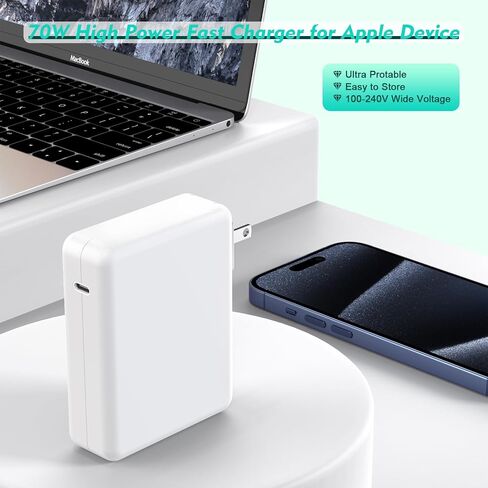 70 واط لشاحن MacBook السريع مع سلك شاحن طويل 140 واط USB C إلى USB C، محول طاقة شاحن MacBook USB C + سلك شاحن USB C 10FT لجهاز MacBook Air/MacBook Pro 13 بوصة/14 بوصة/15 بوصة/16 ​​بوصة، آي باد in Kuwait