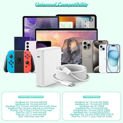 70 واط لشاحن MacBook السريع مع سلك شاحن طويل 140 واط USB C إلى USB C، محول طاقة شاحن MacBook USB C + سلك شاحن USB C 10FT لجهاز MacBook Air/MacBook Pro 13 بوصة/14 بوصة/15 بوصة/16 ​​بوصة، آي باد in Kuwait