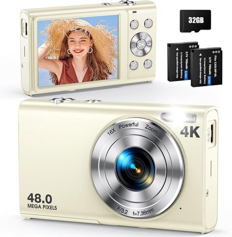 Digital Camera, Autofocus 48MP UHD 4K Vlogging Camera 16X Digital Zoom, Portable Compact Point and Shoot Digital Camera for Teens Adult Beginner in Saudi Arabia