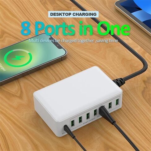 محطة شحن USB 8 منافذ سريعة 20 وات PD محطة شحن متعددة USB مزود طاقة ذكي للهواتف المحمولة والأجهزة اللوحية وما إلى ذلك in Saudi Arabia