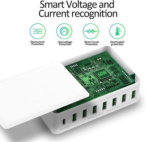 محطة شحن USB 8 منافذ سريعة 20 وات PD محطة شحن متعددة USB مزود طاقة ذكي للهواتف المحمولة والأجهزة اللوحية وما إلى ذلك in Saudi Arabia
