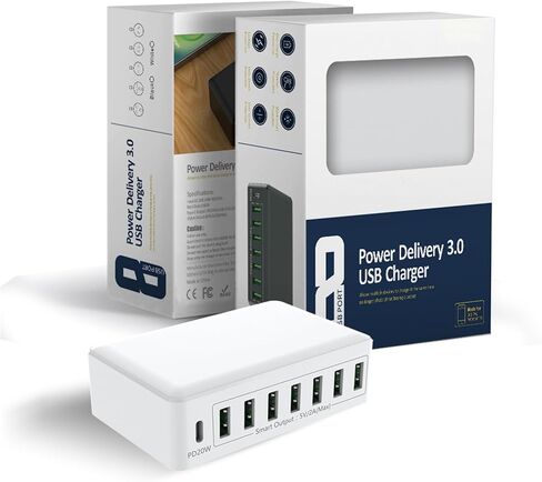 محطة شحن USB 8 منافذ سريعة 20 وات PD محطة شحن متعددة USB مزود طاقة ذكي للهواتف المحمولة والأجهزة اللوحية وما إلى ذلك in Saudi Arabia