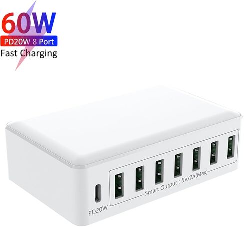 محطة شحن USB 8 منافذ سريعة 20 وات PD محطة شحن متعددة USB مزود طاقة ذكي للهواتف المحمولة والأجهزة اللوحية وما إلى ذلك in Saudi Arabia