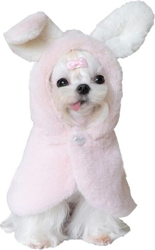 YQYS Pet Ponchos، معطف قطيفة دافئ للسلالات الصغيرة من الكلاب والقطط، زي عيد الفصح للكلاب، زي أرنب للجرو، أزياء أرنب الكلب، ملابس جرو فنجان الشاي لتشيهواهوا يوركي أرنب وردي XXSmall in Kuwait