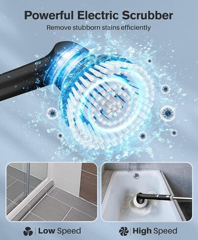 LyriFine Electric Spin Scrubber with LED Display, LY7 Pro New Full-Body IPX7 Waterproof Bathroom Cleaning Brush, 7 Brush Heads Shower Scrubber with Long Handle, Dual Speed for Bathtub Tile Floor in Saudi Arabia