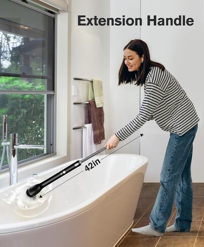 LyriFine Electric Spin Scrubber with LED Display, LY7 Pro New Full-Body IPX7 Waterproof Bathroom Cleaning Brush, 7 Brush Heads Shower Scrubber with Long Handle, Dual Speed for Bathtub Tile Floor in Saudi Arabia
