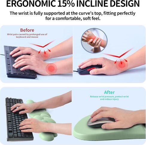 Ergonomic Mouse pad and Keyboard Wrist Rest,2 in1 Cloud Keyboard Wrist Rest+Cloud Mouse Pad, Non-Slip Wrist Rest for Computer Keyboard, Made Easy Typing & Relieve Wrist Pain Green in Saudi Arabia