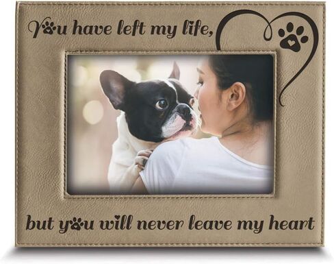 BELLA BUSTA-You have left my life, but you will never leave my heart-memorial gifts for loss of dog or cat-Engraved Leather Picture Frame (5 x 7 Vertical) in Kuwait