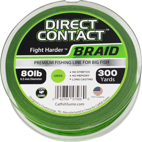 Direct Contact Premium Braided Fishing Line for Big Fish - No Stretch - No Memory - Long Casting, 300 Yard Spool with Abrasion Reistant Treatment in Kuwait