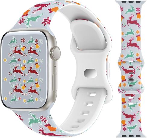 TSAAGAN Christmas Silicone Bands Compatible with Apple Watch Band 38mm 40mm 41mm 42mm 44mm 45mm 49mm, Soft Strap Pattern Printed Wristband for iWatch Series 9 8 SE 7 6 5 4 3 2 1 Ultra Women Men in Saudi Arabia