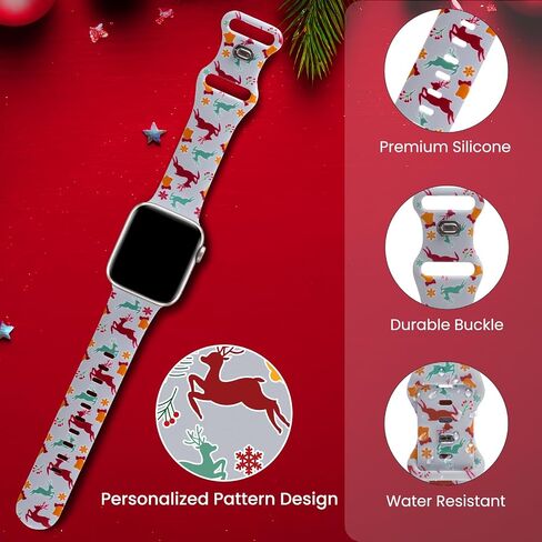 TSAAGAN Christmas Silicone Bands Compatible with Apple Watch Band 38mm 40mm 41mm 42mm 44mm 45mm 49mm, Soft Strap Pattern Printed Wristband for iWatch Series 9 8 SE 7 6 5 4 3 2 1 Ultra Women Men in Saudi Arabia