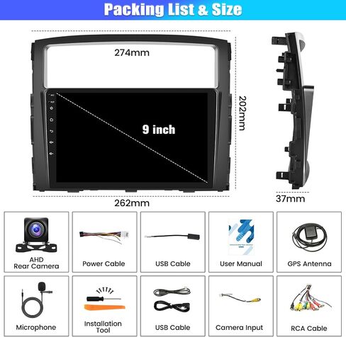 [2+64G] ستيريو سيارة Android 13 لسيارة Mitsubishi Pajero 4 V80 V90 2006-2014 مع Carplay اللاسلكي وAndroid Auto، راديو سيارة بشاشة لمس 9 بوصة مع GPS WiFi Bluetooth FM/RDS HiFi SWC AUX-in+AHD كاميرا احتياطية in Saudi Arabia