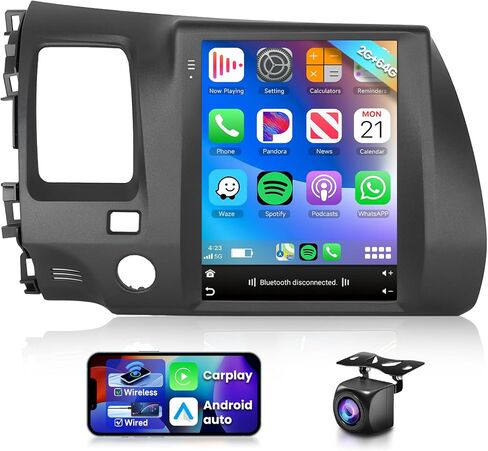راديو ستيريو سيارة 9.7 بوصة لسيارة Honda Civic 2004 2005 2006 2007 2008 2009 2G+64G، CarPlay/Android Auto، وحدة رأس شاشة تعمل باللمس Android 13، GPS Navi/WiFi/Bluetooth/SWC+HD كاميرا احتياطية in Saudi Arabia