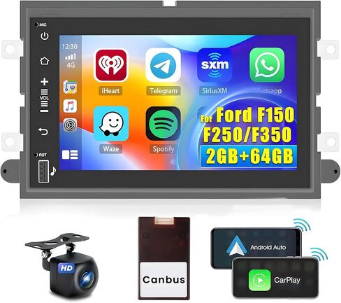 Hikity Android Car Stereo for Ford F150/F250/F350 2004-2014 راديو 2+64 جيجابايت 7 بوصة تعمل باللمس راديو السيارة اللاسلكي Carplay Android Auto دعم نظام تحديد المواقع والملاحة واي فاي بلوتوث FM EQ كاميرا احتياطية in Saudi Arabia