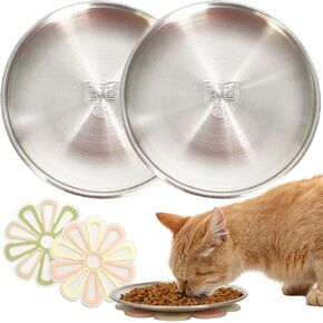 أطباق القطط الضحلة، 304 أطباق طعام للقطط من الفولاذ المقاوم للصدأ، أطباق صديقة للقطط مع سجادات غير قابلة للانزلاق، طبق معدني للقطط لإطعام القطط الطعام الرطب والجاف (كبير، مجموعتان) in Kuwait