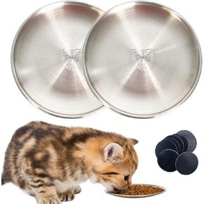 Shallow Cats Dishes, 304 Stainless Steel Cat Food Dishes Whisker Friendly Cat Dishes with Non-Slip Mats Metal Cats Dish for Cat Feeding Wet & Dry Food (Large, 2 Sets)