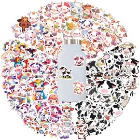 150PCS Kawaii Rainbow Cow Stickers, Waterproof Vinyl Decals Cute Animal Scrapbook Decoration Party Favors Stickers for Cow Party for Kids Teens, Assorted Reward Stickers for Classroom (1"-2")