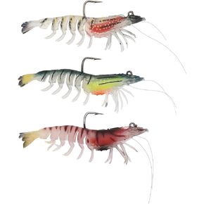 3Pcs 1:50 TPE Luminous Well-Made Lifelike Shrimp Fishing Lures Fishing Jigs for Target Bass Trout Walleye Pike Snook Salmon Redfish(9cm 11.5g)