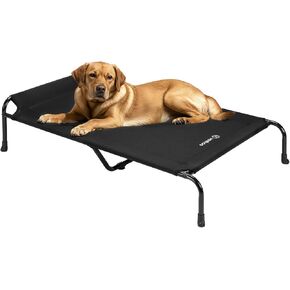 Veehoo Original Elevated Dog Bed - Outdoor Raised Dog Cot Bed for Large Dogs, One-Sided Raised Headboard Cooling Pet Bed, Dog Sleeping Training Cot, Non-Slip & Breathable, XL, CWC2417A, Black