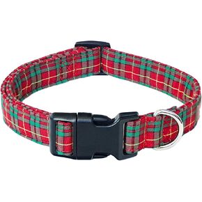 Tunkoo Christmas Dog Collar Santa Claus Cute Adjustable Plaid Collar for Boy and Girl Dogs, Dog Collar with Strong Plastic Buckle - for Small Medium Large Pets, S