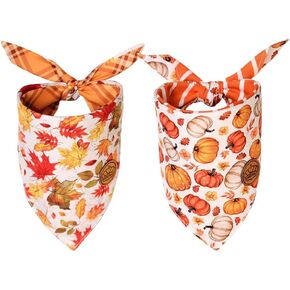 CROWNED BEAUTY Fall Dog Bandanas Reversible Large 2 Pack, Autumn Tails Set, Plaid Adjustable Triangle Holiday Scarves for Medium Large Extra Large Dogs Boy Girl Pets DB125-L