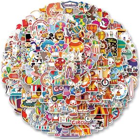 200Pcs Circus Stickers PEGTMVE Circus Party Favors Stickers Vinyl Waterproof Funny Circus Decals for Water Bottles Laptop Scrapbooking Halloween