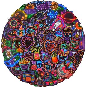 Cool Neon Stickers - 100 Pcs Waterproof Vinyl Trippy Fun Stickers for Water Bottle, Laptop, Phone Case, Skateboard - Graffiti Alien Space Stickers for Kids, Teens, Men & Adults