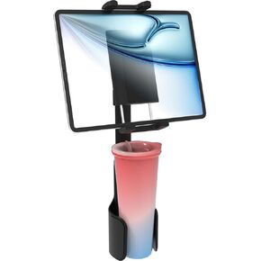 Cup Holder Car Tablet Mount, [Car Bottle Friendly] with Sturdy Telescopic Metal Rod Vehicle Tablet Holder for iPad Pro/Air/Mini, Galaxy Tab, Fire HD, iPhone 16/15/14, 4.7-12.9'' Tablet & Phone