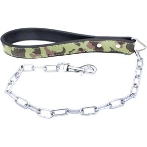 28 inch Length Heavy Duty Dog Chain Lead Leash Leather Handle for Large & Medium Size Dogs Walking,Traffic Training and Traveling (White)