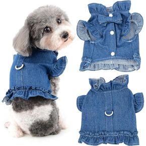 Ranphy Small Dog Harness Girl Dress Pet Vest Harnesses Puppy Denim Shirt Doggie Cat Summer Outfit with Ruffles Breathable Doggy Sundress Chihuahua Yorkshire Terrier Apparel