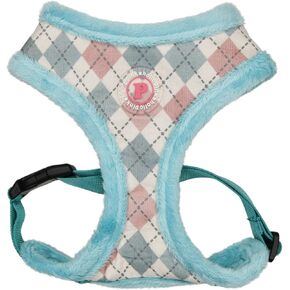 Pinkaholic New York Annika Dog Harness Over-The-Head Warm Winter Argyle Pattern Adjustable Chest for Small Dog, Aqua, Large