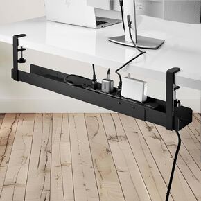 StarTech.com Under Desk Cable Management Tray - Office/Standing Desk Cable Tray Organizer - Desk/Table Mount Holder for Cords/Wire/Power Strip - Computer Cable Manager - 23-1/2"L x 4-1/2"D (UDCMTRAY)