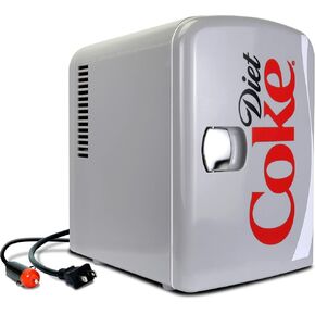 Coca-Cola Diet Coke 4L Cooler/Warmer w/ 12V DC and 110V AC Cords, 6 Can Portable Mini Fridge, Personal Travel Refrigerator for Snacks Lunch Drinks Cosmetics, Desk Home Office Dorm, Gray