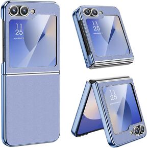 MATEPROX Phone Case for Samsung Galaxy Z Flip 6 Case, Slim Thin Lightweight Protective Phone Case with Non-Slip Leather Back with Electroplated Frame for Samsung Galaxy Z Flip6 5G-Light Blue